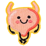This kawaii bladder is crossing its legs and surrounded by a light yellow border.