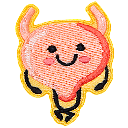 This kawaii bladder is crossing its legs and surrounded by a light yellow border.