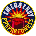 A red alarm light with the words Emergency Preparedness stitched in a circle around it.