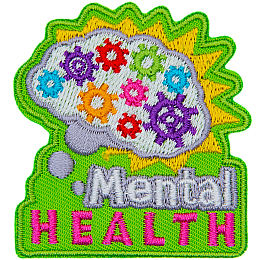 A brain is filled with multi-coloured gears. The words Mental Health are underneath it.
