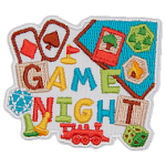 A bunch of game pieces are around the words Game Night.