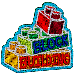 Three toy building blocks are stacked on top of each other.