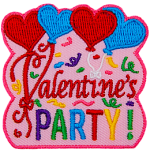 The words Valentine's Party are below heart-shaped balloons.