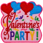 The words Valentine's Party are below heart-shaped balloons.