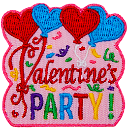 The words Valentine's Party are below heart-shaped balloons.