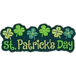 This green patch has the words 'St. Patrick's Day' underneath a row of six shamrocks.