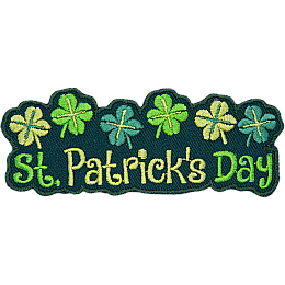 This green patch has the words 'St. Patrick's Day' underneath a row of six shamrocks.