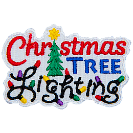 The words Christmas Tree Lightning with a tree as the I. Lighting is made of Christmas lights.