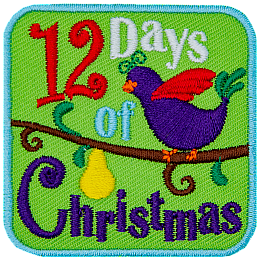 The number 12 is next to the words Days Of Christmas surrounding a partridge in a pear tree.