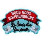 Two doves hold up a banner with the words nous nous souviendrons and Le Jour du Souvenir.