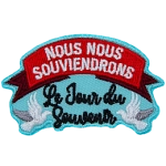 Two doves hold up a banner with the words nous nous souviendrons and Le Jour du Souvenir.
