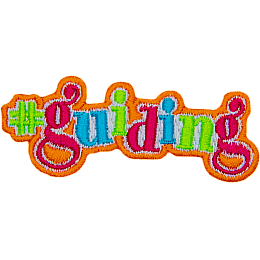 This patch is the text #guiding in pink, blue and green letters.