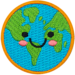 This cute Earth has dots for eyes and a big U-shaped smile.