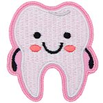 A cute, cartoon-looking kawaii tooth.