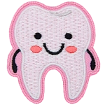 A cute, cartoon-looking kawaii tooth.