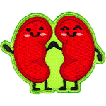 Two kidneys hold hands and smile with little kawaii-style faces.