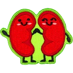 Two kidneys hold hands and smile with little kawaii-style faces.