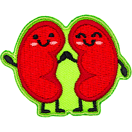 Two kidneys hold hands and smile with little kawaii-style faces.