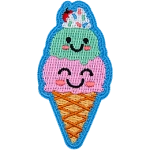 Mint and strawberry ice cream scoops stacked on top of each other with adorable kawaii smiles.