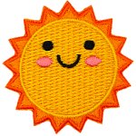 A large yellow sun is smiling happily.