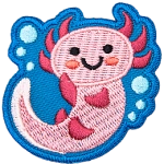A pink axolotl with a kawaii face.