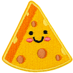 A yellow triangular wedge of cheese with a kawaii face.