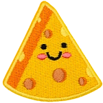 A yellow triangular wedge of cheese with a kawaii face.