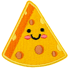 A yellow triangular wedge of cheese with a kawaii face.