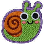 An adorable green snail with a brown shell.