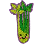 A cluster of celery stalks with a cute face on it.