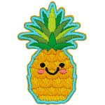 A cute pineapple has dots for the eyes and a big U-shaped smile.