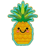 A cute pineapple has dots for the eyes and a big U-shaped smile.