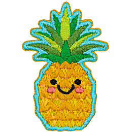 A cute pineapple has dots for the eyes and a big U-shaped smile.