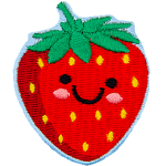 A ripe strawberry with a kawaii face.