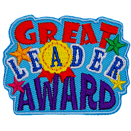 The words Great Leader Award are in different fonts. The A in Leader is inside a gold medal.
