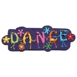 The word Dance is spelled out in letters with little arms and legs, who are also dancing.