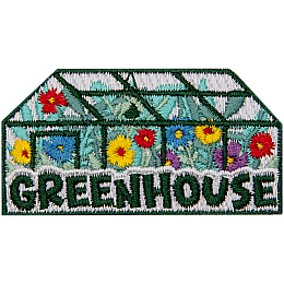 A glass greenhouse full of flowers above the word Greenhouse.