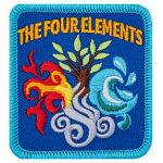 The Four Elements is written above a cross made from fire, air, water and a tree.