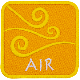 This yellow patch is decorated with swirling wind currents. The word Air is embroidered in white text near the base of the patch.