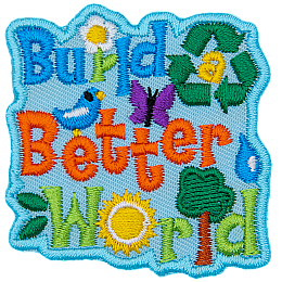 Build a Better World is stitched across this patch. Different green symbols surround it, and some letters are replaced with symbols.