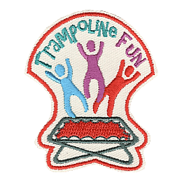 Three figures jumping on a trampoline under the words Trampoline Fun.