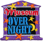 The words Museum Overnight on a museum-shaped patch.