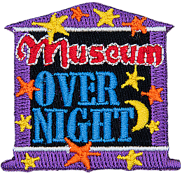 The words Museum Overnight on a museum-shaped patch.