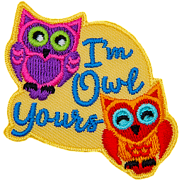 Two owls lean towards each other with the text I'm Owl Yours between them.