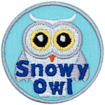 A pure white owl has the text Snowy Owl across the bottom.