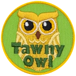 A cream owl with the words Tawny Owl at the bottom.