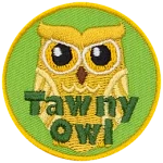 A cream owl with the words Tawny Owl at the bottom.