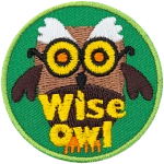 A brown owl with round yellow glasses and bushy white eyebrows has the words Wise Owl across the bottom.
