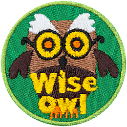 A brown owl with round yellow glasses and bushy white eyebrows has the words Wise Owl across the bottom.