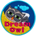 A tired grey owl is curled up under a yellow blanket. The words Dream Owl are across the bottom.